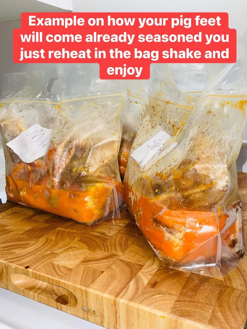 Pig feet bag  with  corn &potatoes & side  of cooked rice